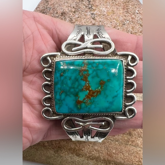 Navajo Fred Harvey Southwest Sterling Silver Natural Turquoise Cuff Bracelet 7" - Picture 4 of 8